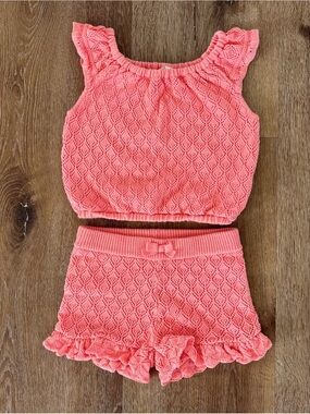 Janie and Jack Pink Gate away Crochet Top and Shorts Matching Set Size: 3T| Boho